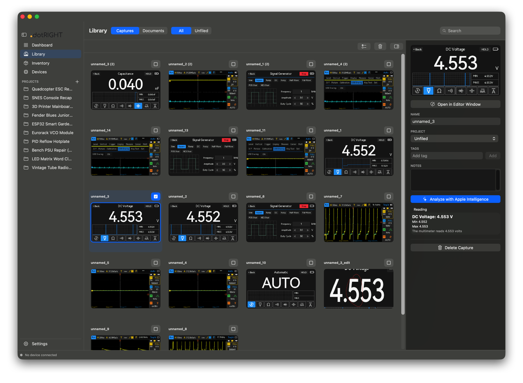 The Benchwave Library, a gallery of oscilloscope and multimeter captures.